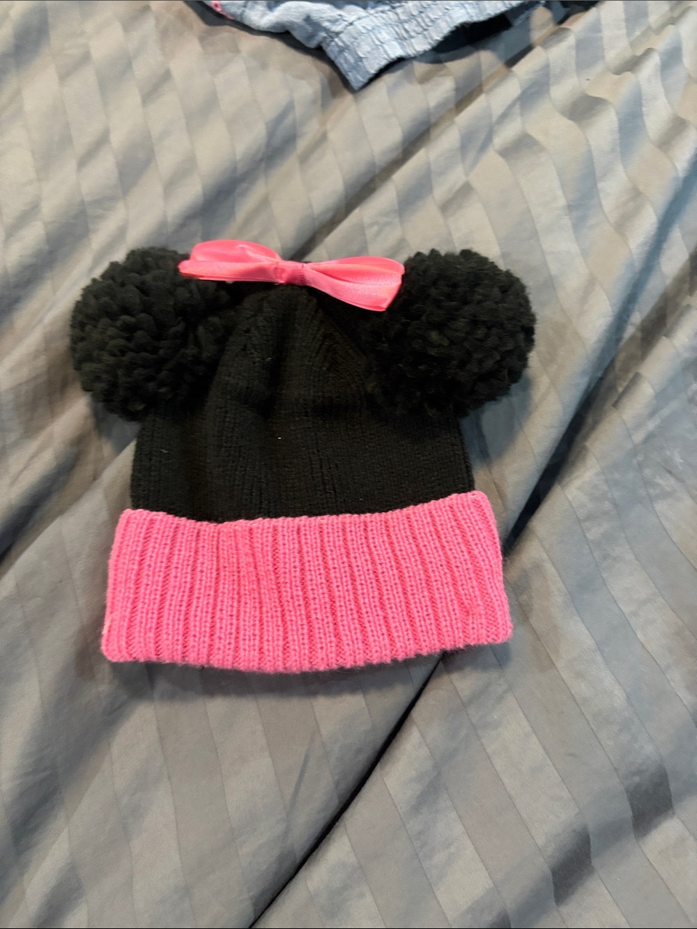 Disney Black Beanie with Pink Cuff and Pink Bow